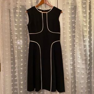 London Times A-Line Dress Black w/White Detail
